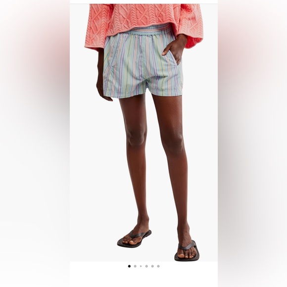Free People Get Free Stripe Cotton Pull-On Shorts striped pockets blue large NWT - Picture 2 of 4